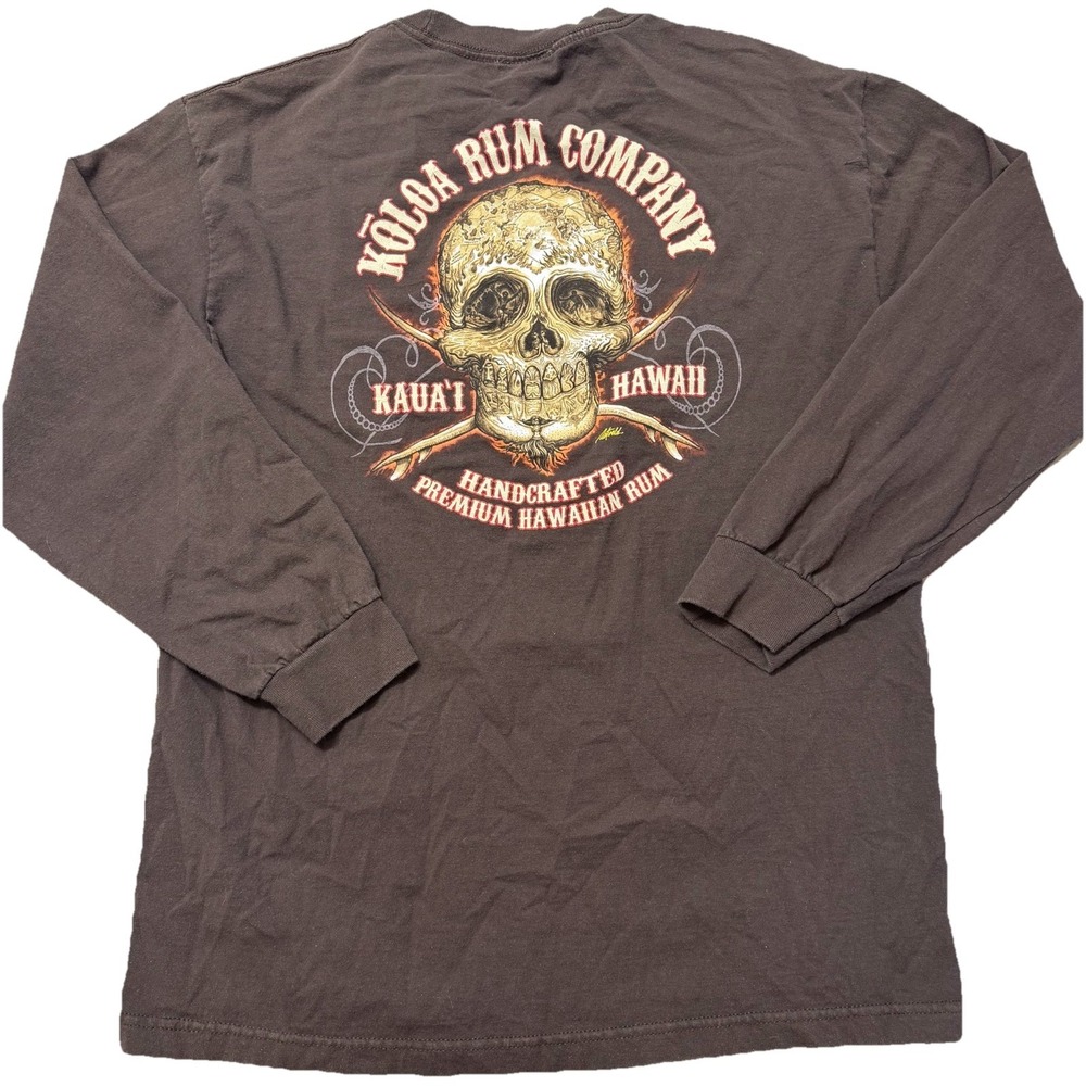 Koloa Rum Company Kauai Hawaii Skull Long Sleeve T Shirt Mens Large Brown Y2K